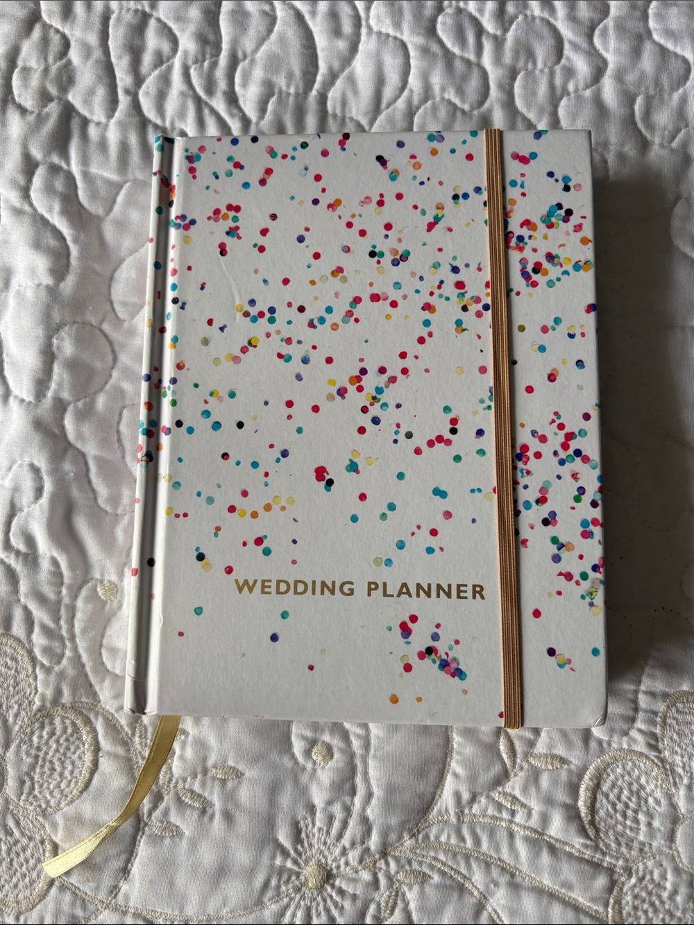 Confetti White Wedding Planner Notebook with Gold Accent